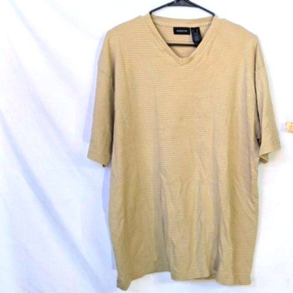 Claiborne Men's Beige Tan Ribbed Micro-Stripe V-Neck Short Sleeve Tee XXL